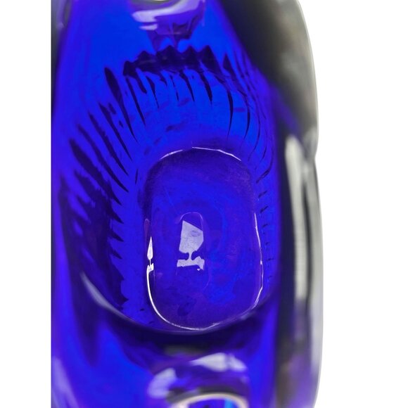 Murano Blown Glass Vase Basket Shape Cobalt Blue With Gold Sparkling Accents - Picture 6 of 15